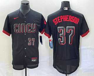 Men%27s Cincinnati Reds #37 Tyler Stephenson Number Black 2023 City Connect Flex Base Stitched Jersey